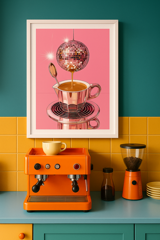Disco & Coffee Sanatı – Modern Çerçeveli Tablo