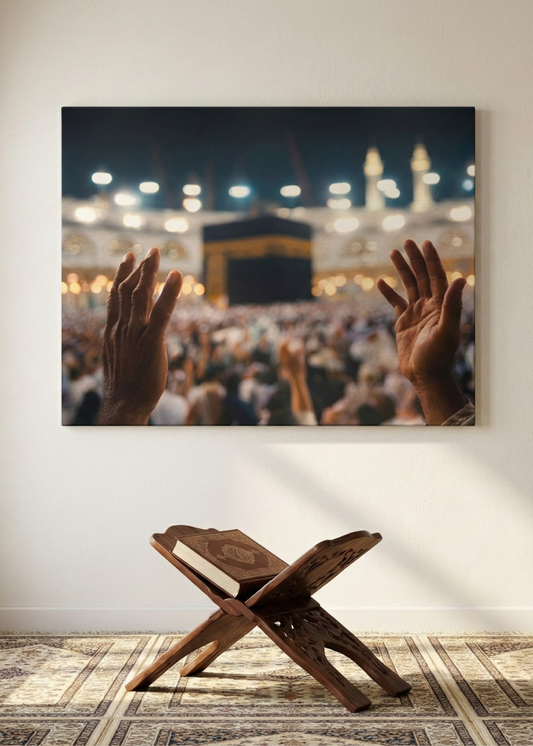 Kabe Manzaralı Dua Eden Eller Temalı Kanvas Tablo İslami Dini Duvar Dekoru