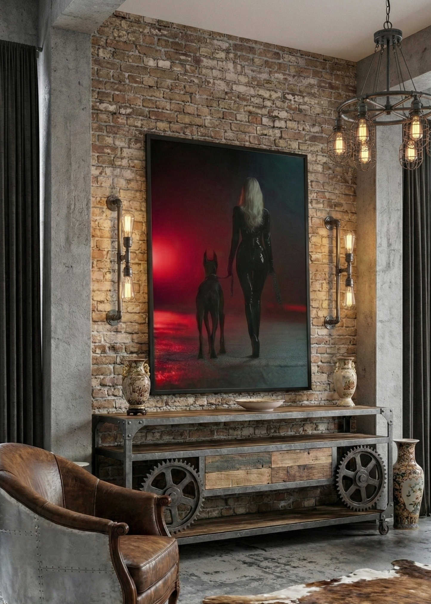 Gece Estetiği Sinematik Doberman ve Figüratif Çerçeveli Duvar Tablosu