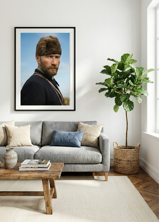 Gazi Mustafa Kemal Atatürk Kalpaklı Portre Çerçeveli Tablo - Yüksek Kalite Duvar Sanatı