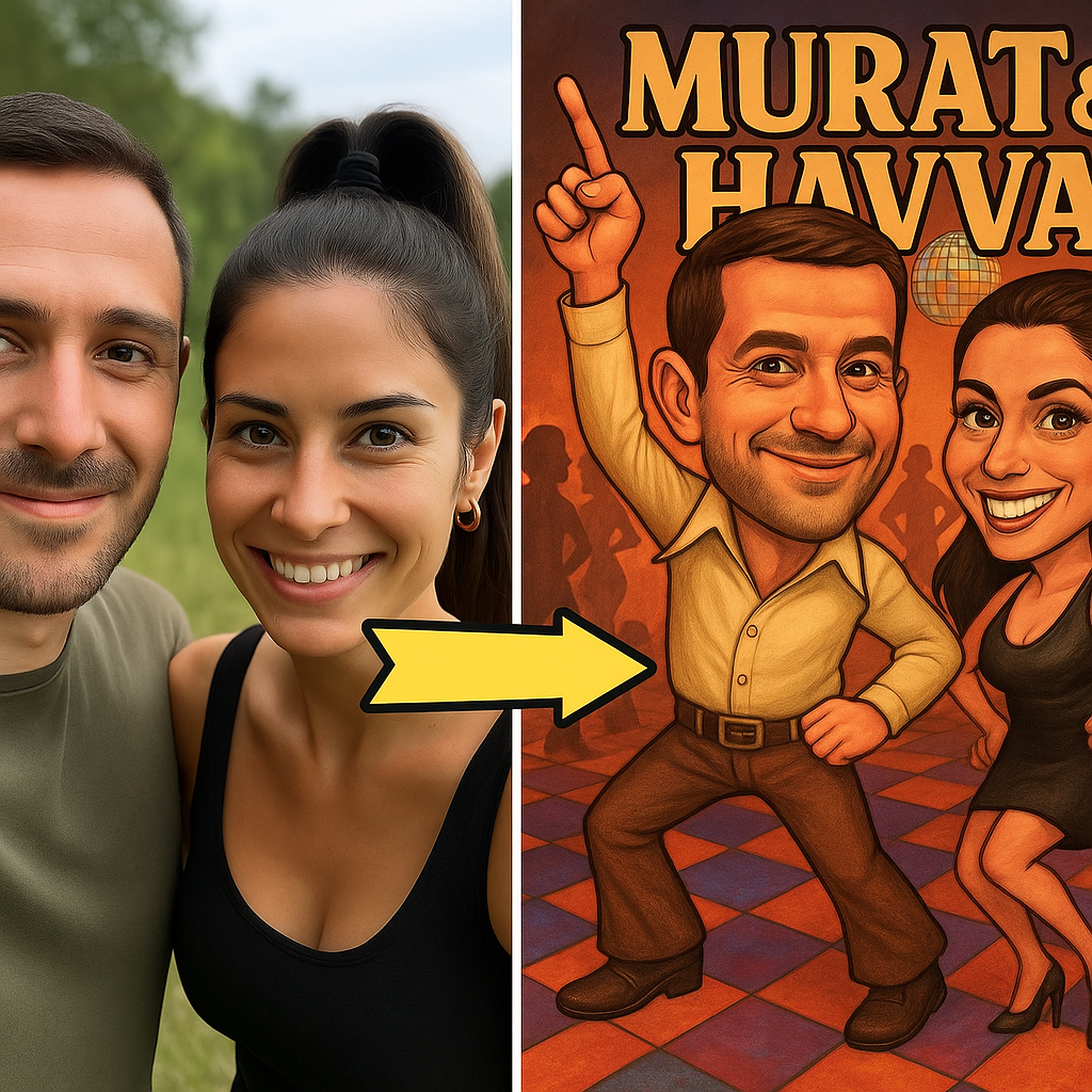 Kişiye Özel 70’ler Tarzı Karikatürize Çerçeveli Tablo – Sevgiliye Retro Disco Temalı Hediye