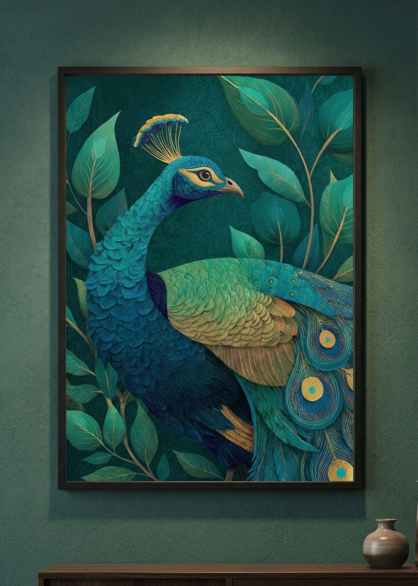 Zümrüt Yeşili Tavus Kuşu Tasarım Tablo - Egzotik ve Şık Duvar Sanatı
