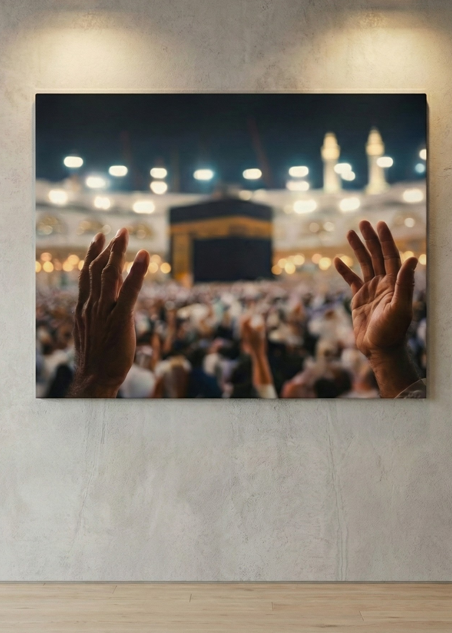 Kabe Manzaralı Dua Eden Eller Temalı Kanvas Tablo İslami Dini Duvar Dekoru