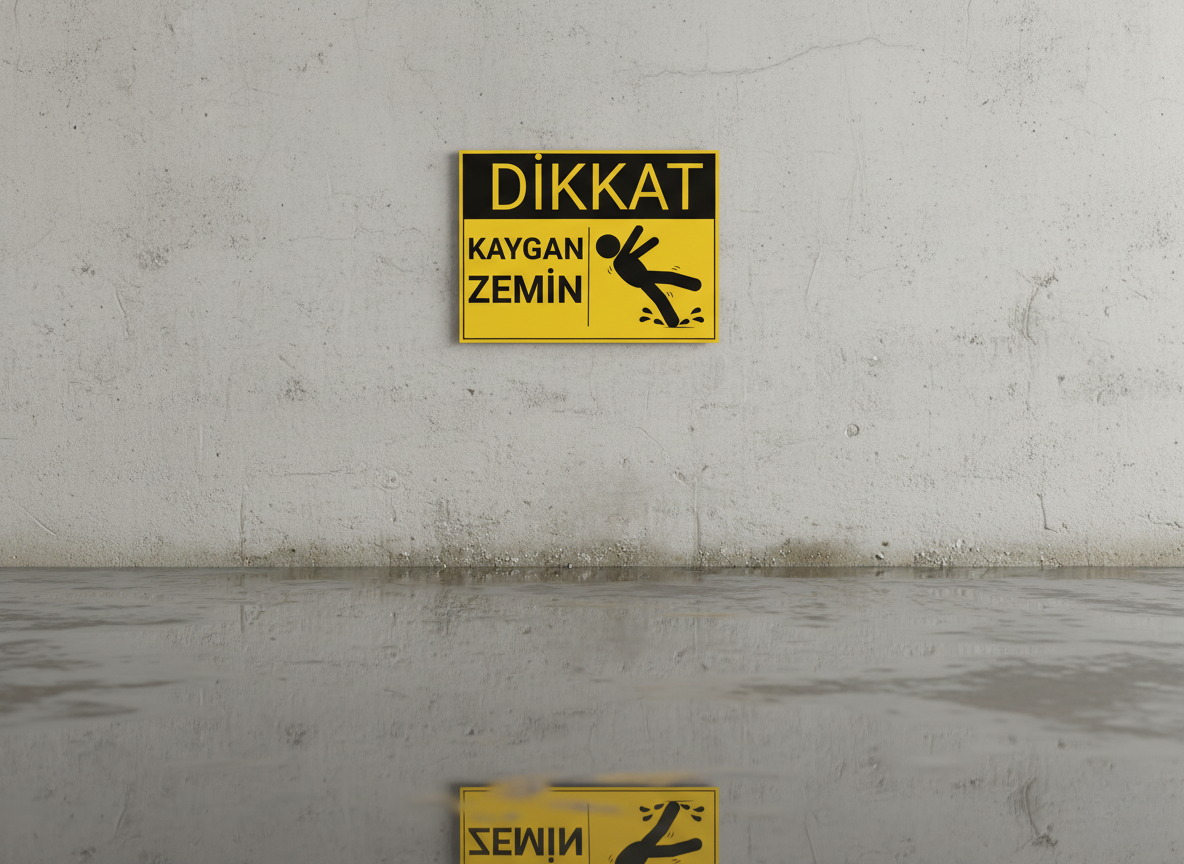 Dikkat Kaygan Zemin Uyarı Levhası 35x25 cm | Sarı Siyah Uyarı Tabelası