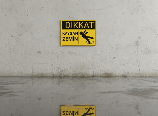 Dikkat Kaygan Zemin Uyarı Levhası 35x25 cm | Sarı Siyah Uyarı Tabelası