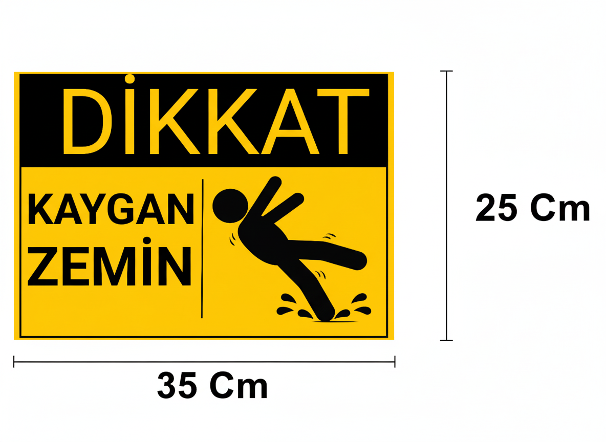 Dikkat Kaygan Zemin Uyarı Levhası 35x25 cm | Sarı Siyah Uyarı Tabelası
