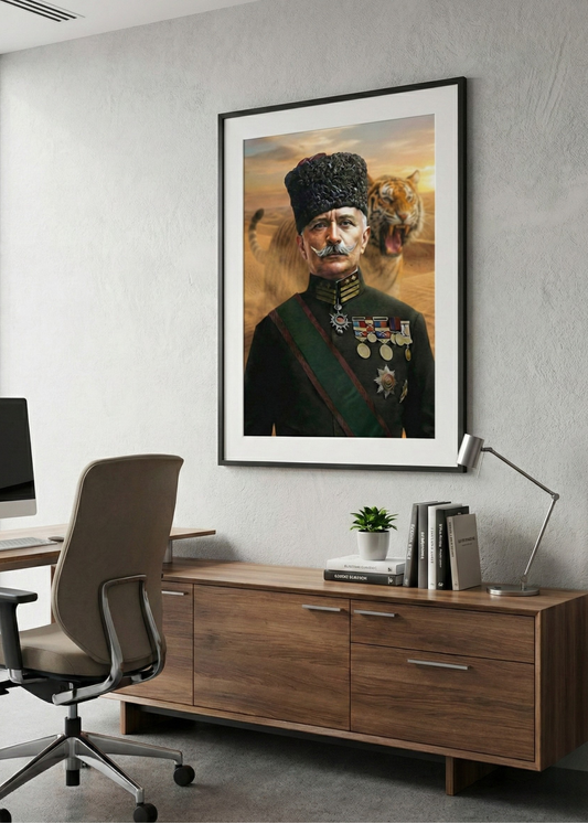 Fahreddin Paşa Çöl Kaplanı Çerçeveli Tablo - Medine Müdafii Tarihi Duvar Sanatı