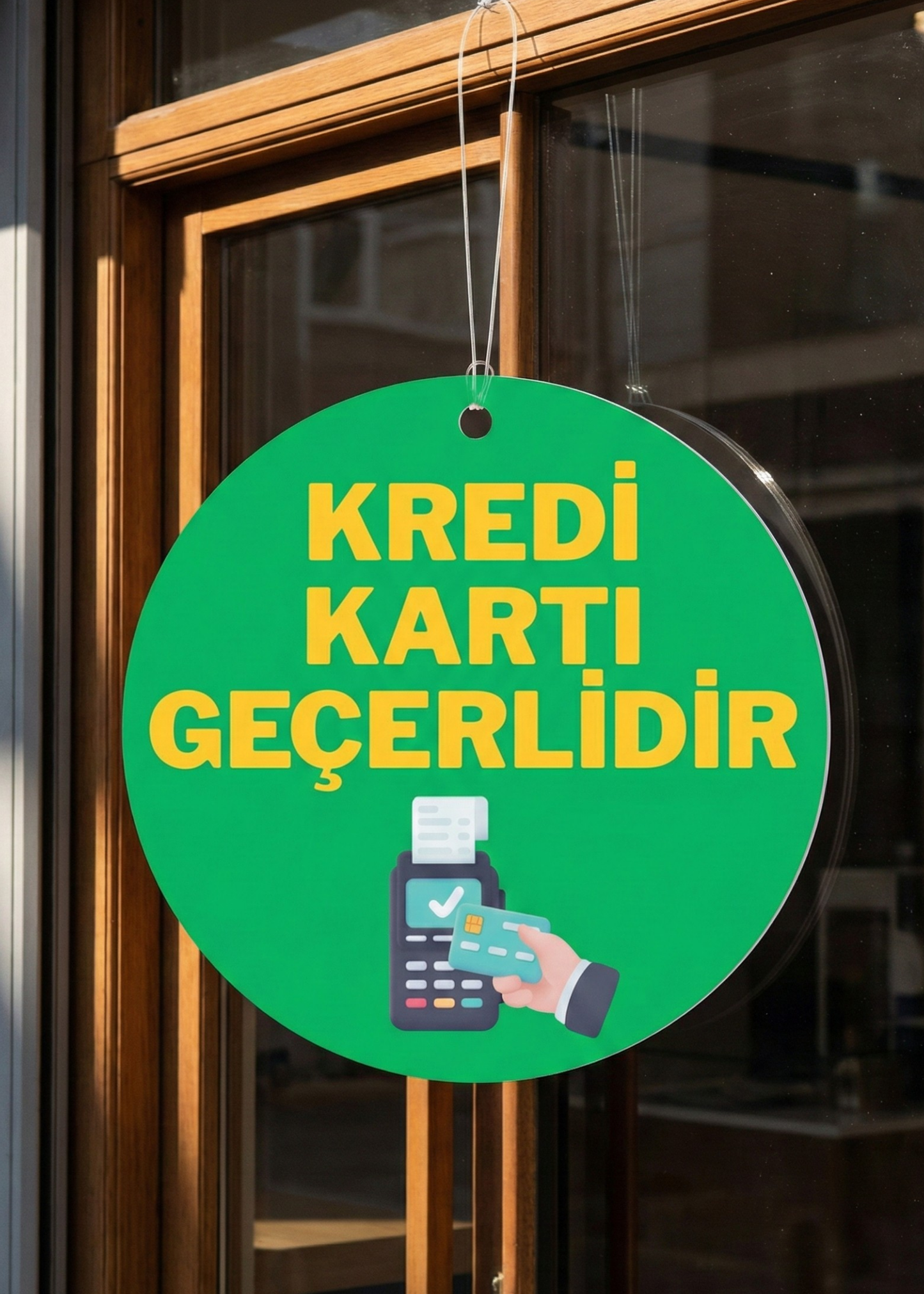 Kredi Kartı Geçerlidir Asma Tabelası - Çift Taraflı Dükkan Giriş Levhası 20x30 cm