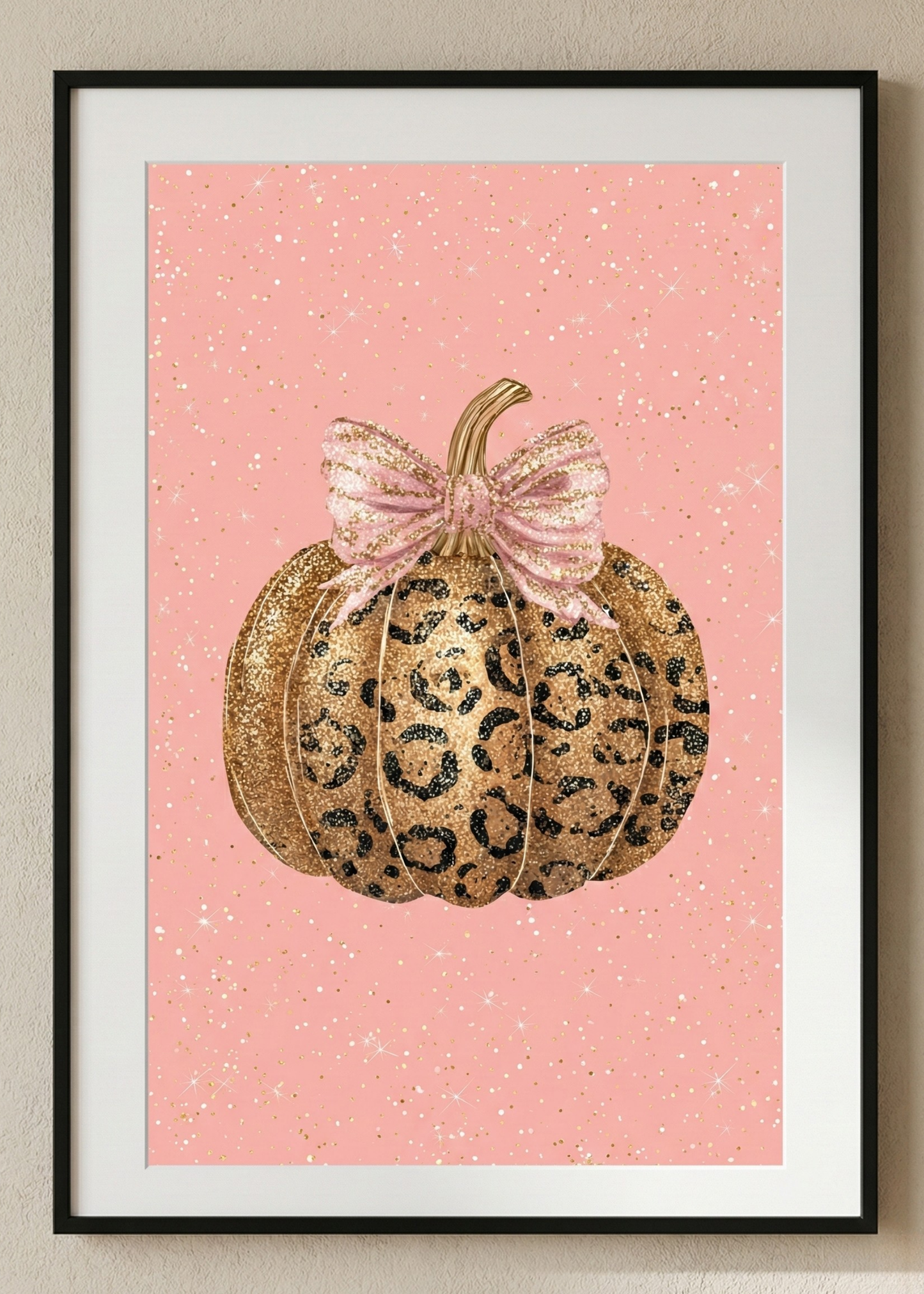 Leopar Desenli Pembe Kabak Fiyonklu Çerçeveli Tablo - Modern Mutfak ve Salon Dekoru