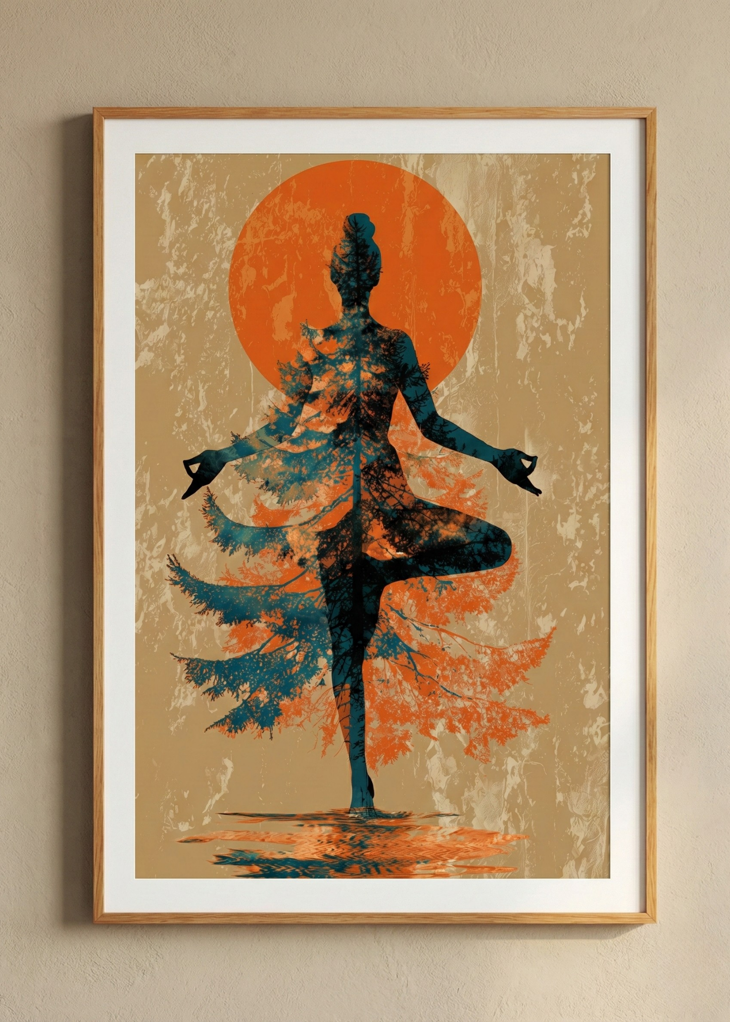 Doğayla Bütünleşen Yoga Temalı Çerçeveli Tablo - Zen Duvar Dekoru