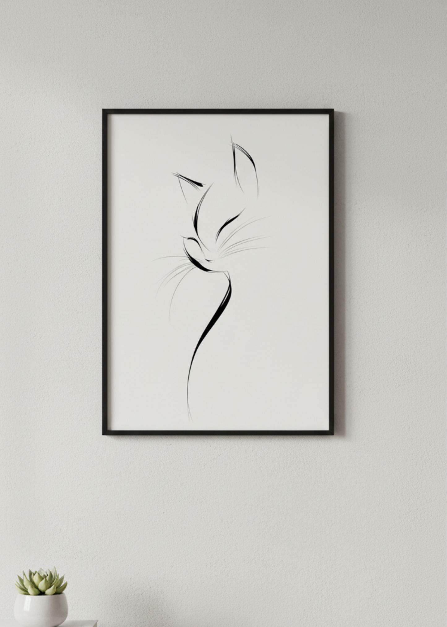 İskandinav Stil Tek Çizgi Kedi Figürlü Çerçeveli Tablo - Şık Mutfak ve Salon Dekoru