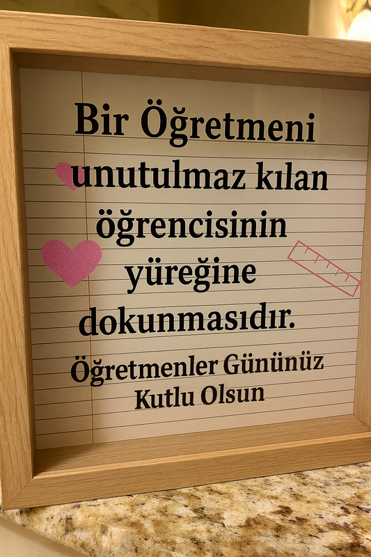 Öğretmenler Günü Hediyesi – Ahşap Çerçeveli Duygusal Pleksi Masa Dekoru | Öğretmenine Kalpten Teşekkür Hediye