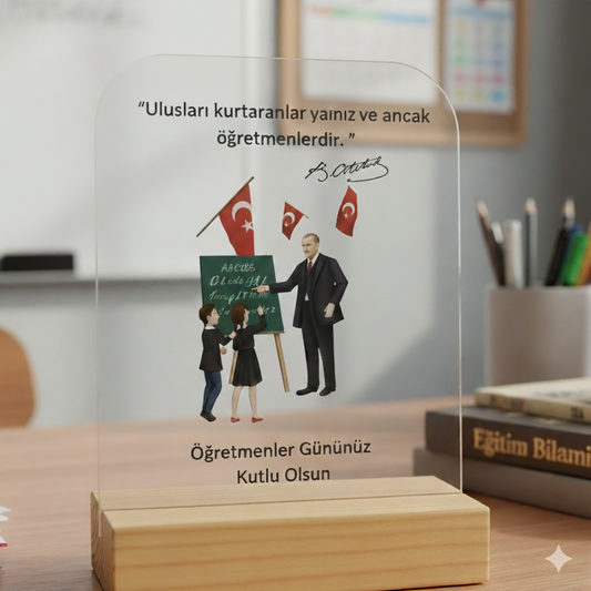 Atatürk Temalı Öğretmenler Günü Hediyesi – Pleksi Masa Üstü Dekoratif Obje