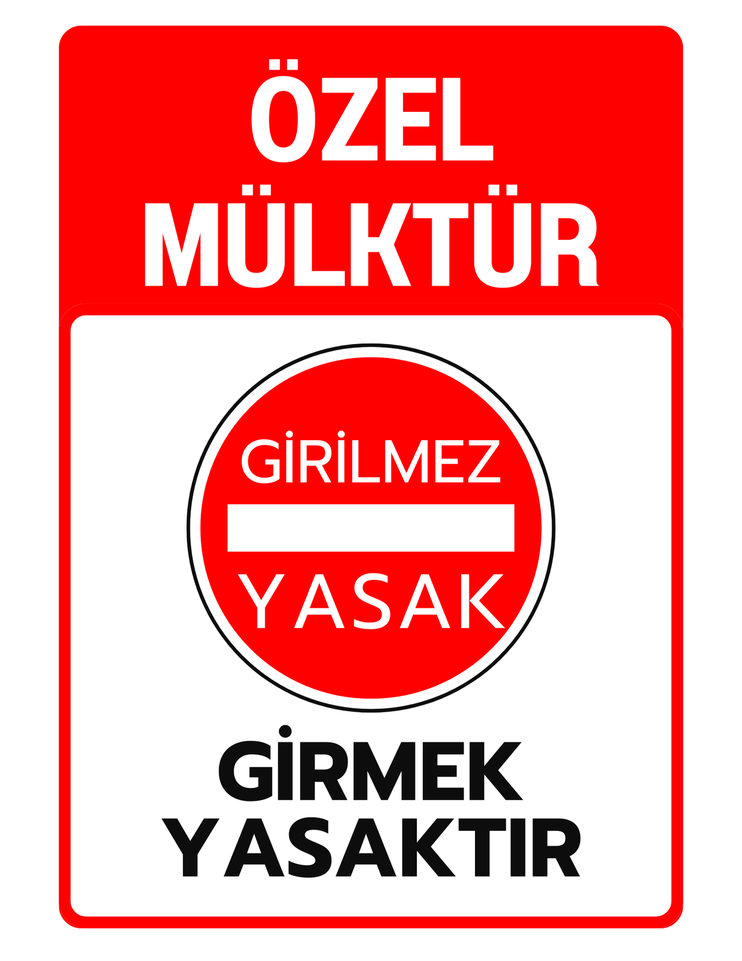 Özel Mülktür Girilmez Yasak Levhası 25x35 cm Kendinden Yapışkanlı Uyarı Tabelası