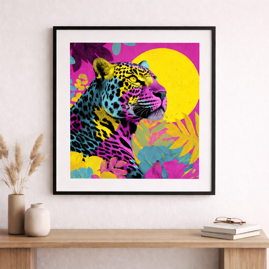 Renkli Pop Art Leopar Çerçeveli Tablo - Modern Tropikal Duvar Dekoru