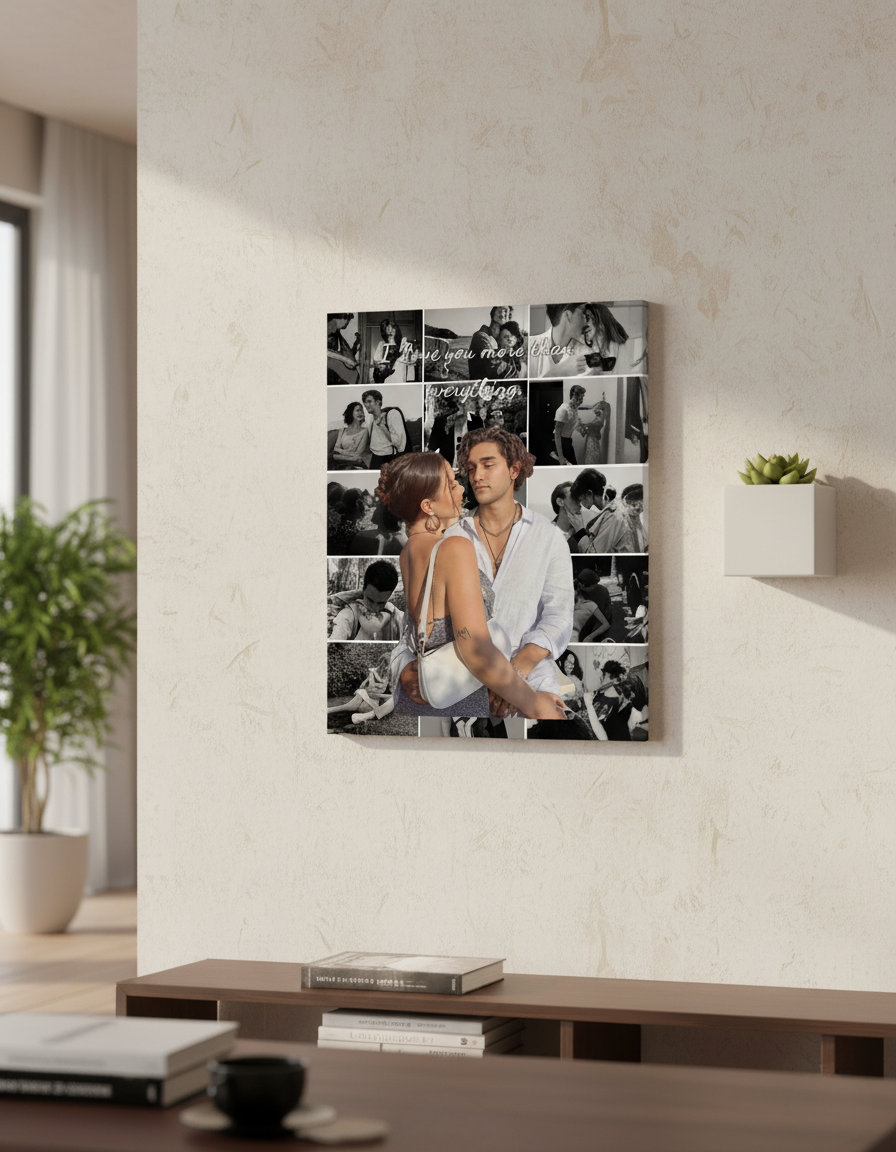 Kişiye Özel 13+1 Fotoğraflı Sevgiliye Hediye Kanvas Tablo | Renkli & Siyah Beyaz Tasarım | Aşk Dolu Duvar Dekoru