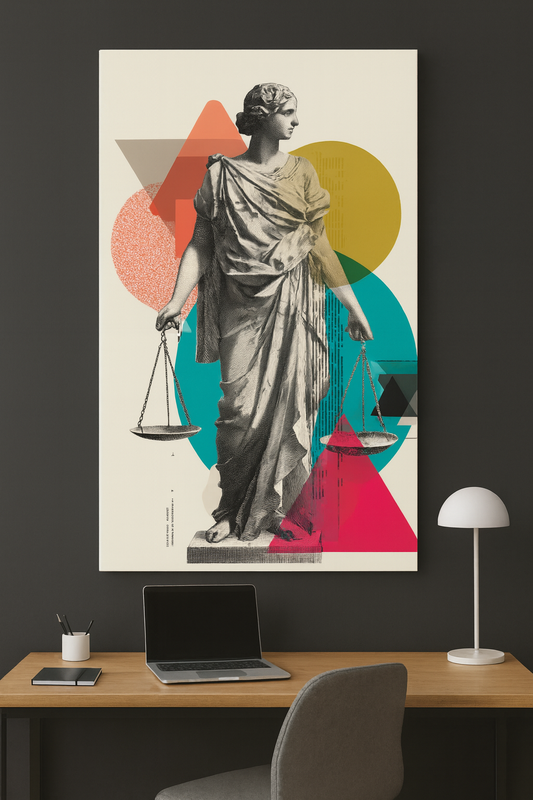 Renkli Modern Themis Kanvas Tablo – Avukat ve Hukuk Ofisi Dekoruna Özel Tasarım