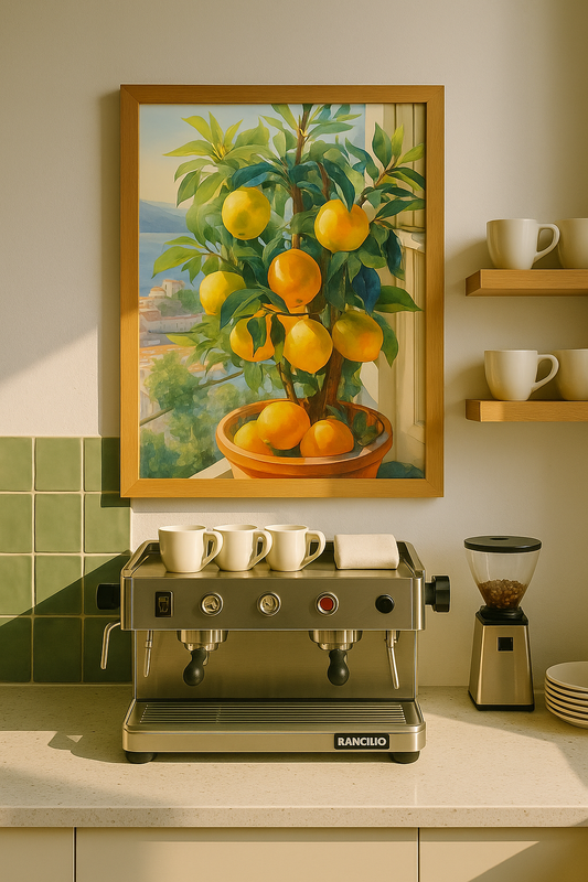 Saksıda Limon Yetiştirme Tablosu 🍋 – Ahşap Çerçeveli Dekoratif Mutfak Duvar Dekoru