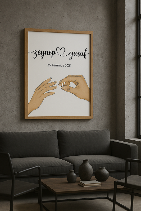 Kişiye Özel İsimli Çerçeveli Tablo | Tanışma Evlilik Teklifi Nişan Düğün Tarihli Çift Hediyesi Romantik Duvar Dekoru