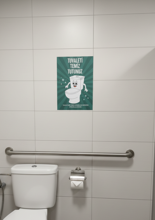 Tuvaleti Temiz Tutunuz Uyarı Levhası Kendinden Yapışkanlı 25x35 cm
