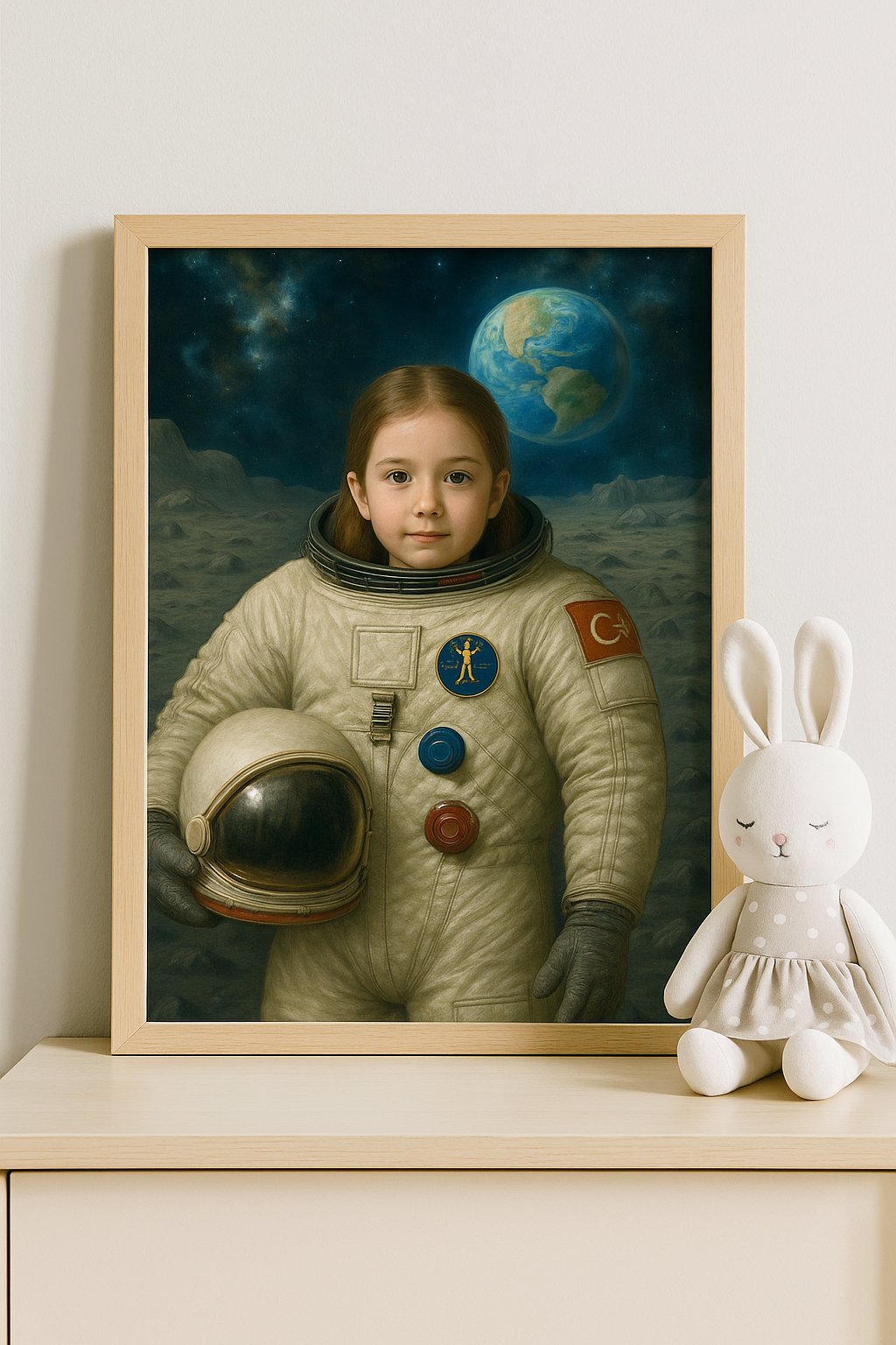 👩🚀👨🚀 Kişiye Özel Astronot Çerçeveli Tablo – Çocuk Odası İçin Uzay Temalı Dekor 🚀🌙