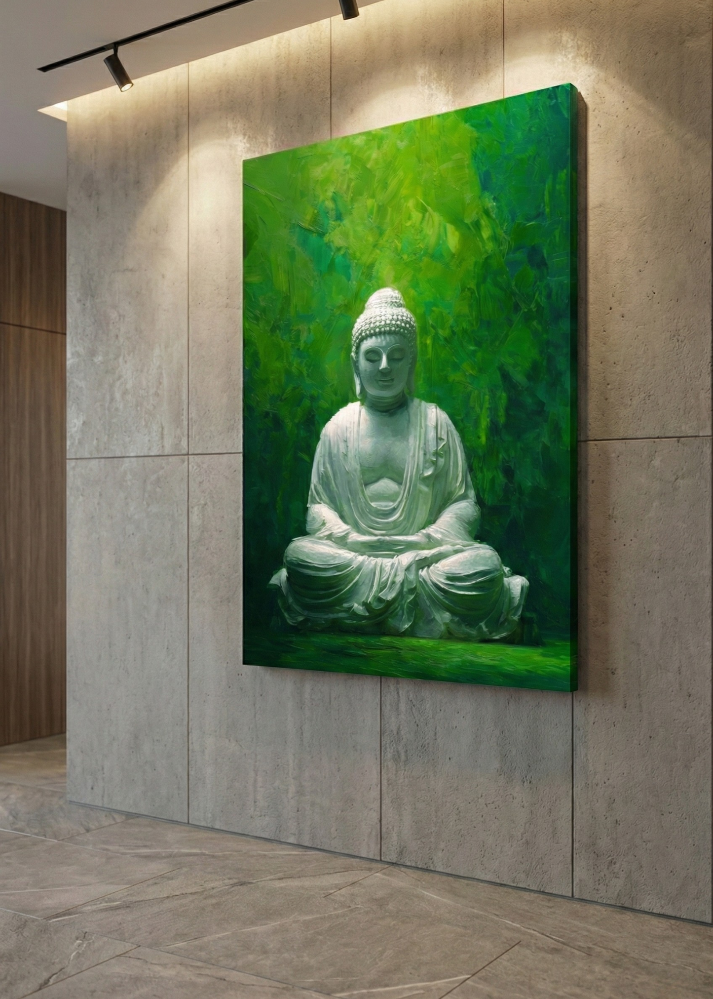 Yeşilin Sessizliğinde Buda – Meditasyon ve Spa Atmosferi İçin Premium Kanvas Tablo