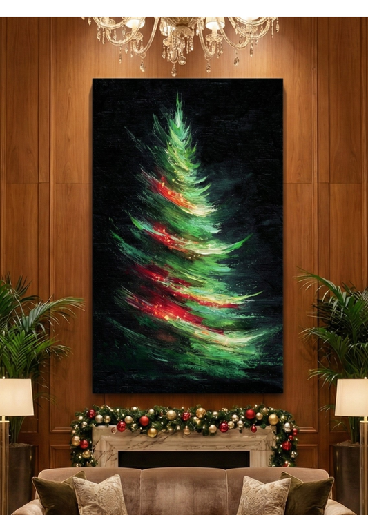 🎄 Işıltılı Yeni Yıl Çam Ağacı Kanvas Tablo – Yılbaşı Dekorasyonunun En Şık Hali