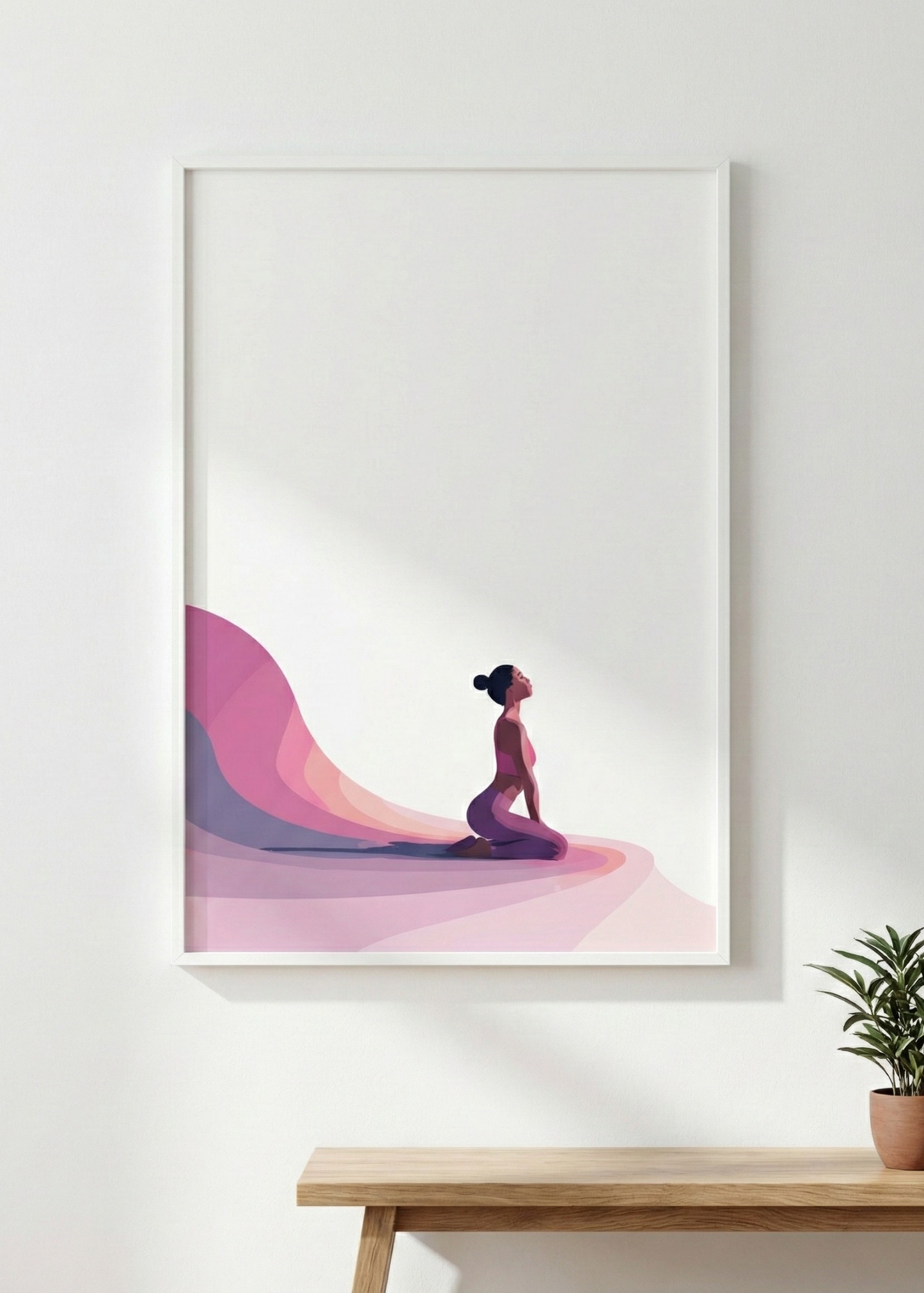 Minimalist Yoga ve Meditasyon Temalı Beyaz Çerçeveli Tablo