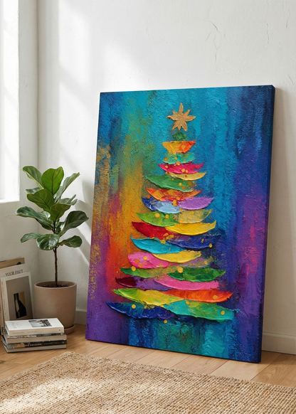 Yılbaşı Hediyesi Renkli Yılbaşı Ağacı Kanvas Tablo Dekoratif Duvar Tablosu