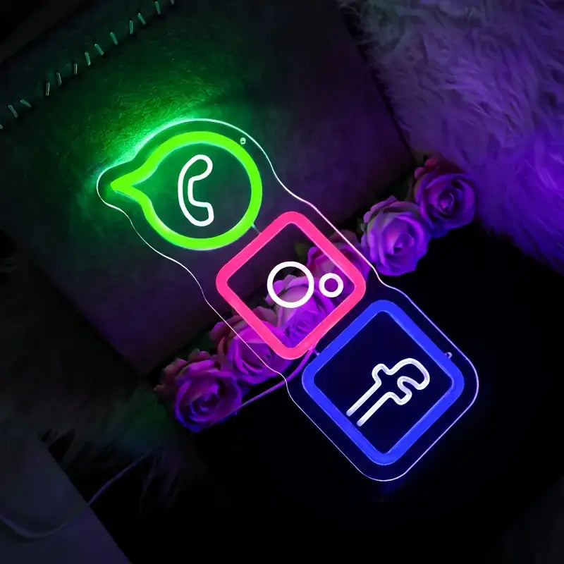 Neon Social Media Icon (Whatsapp - Instagram - Facebook) Themed Lighting