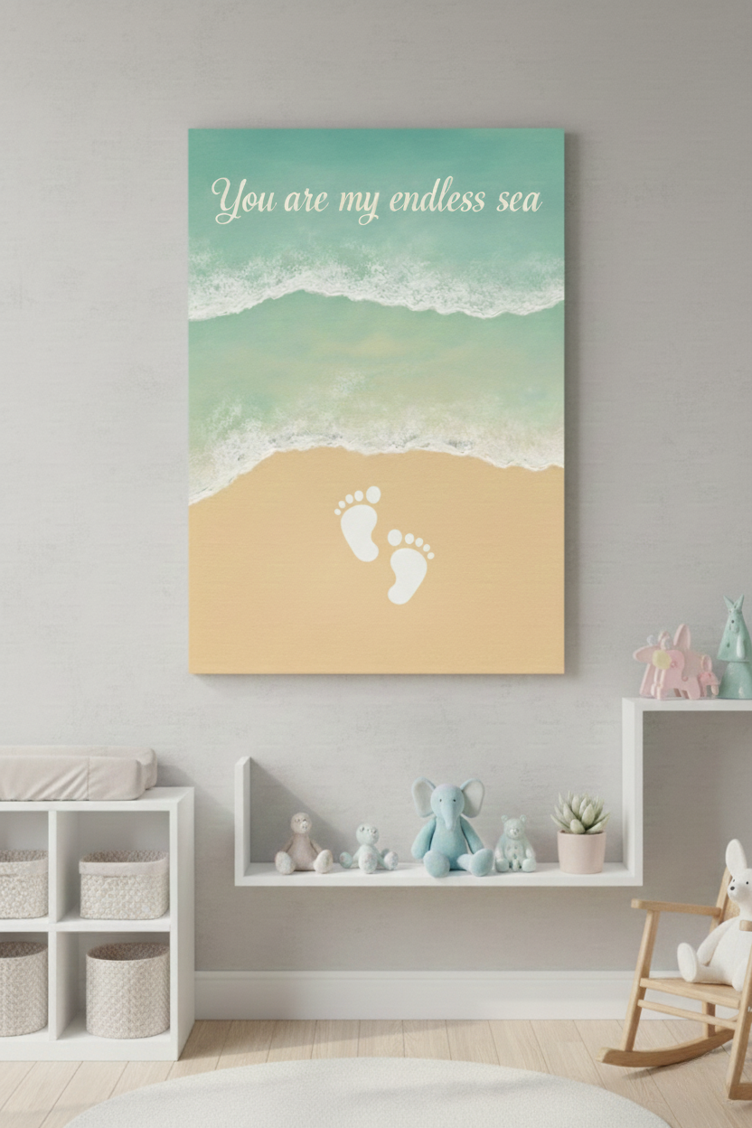 Kişiye Özel Ayak İzi Yapılabilir “You Are My Endless Sea” Kanvas Tablo – Bebeğinizin Ayak İzini Kendiniz Uygulayın