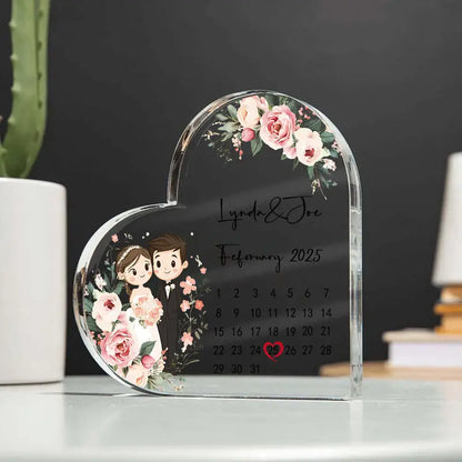 Personalized Heart-Shaped Wedding &amp; Anniversary Gift Elegant Floral Acrylic Decor