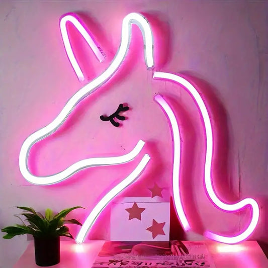 Neon Kız Çocuk Odası Unicorn Pembe Temalı Işıklı Dekoratif Duvar Aydınlatması