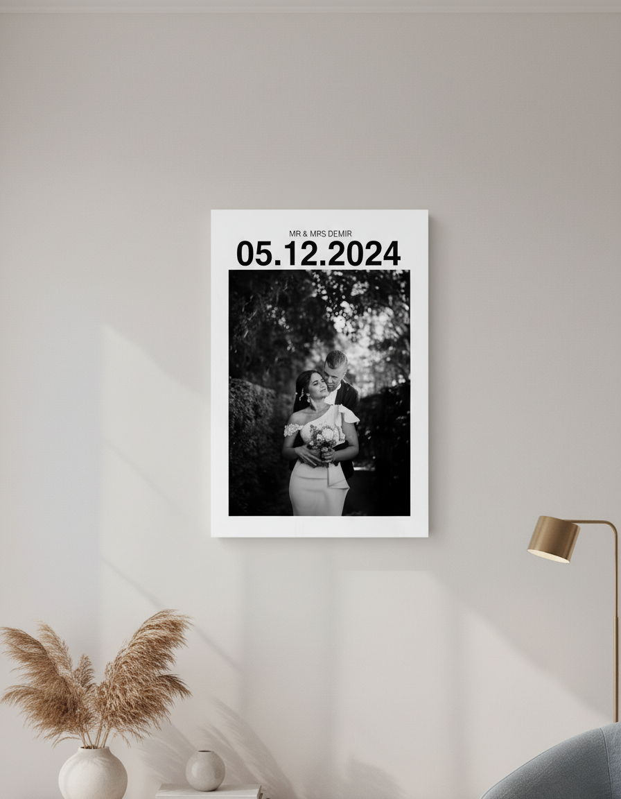 Kişiye Özel Düğün Tarihli Kanvas Tablo | Wedding Date Tasarım | Evlilik & Nişan Hediyesi