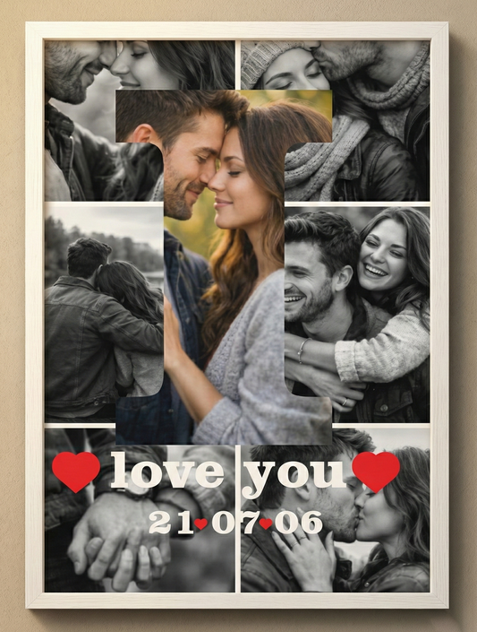 Kişiye Özel  Aşk Kolaj Tablo –I Love You Tasarımlı Romantik Çift Fotoğraf Çerçevesi-Sevgililer günü