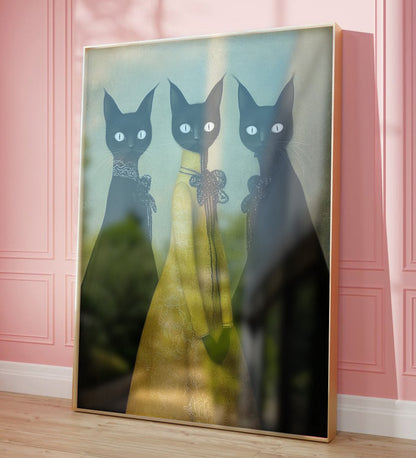 Three Cats Framed Painting for Colorful Lovers