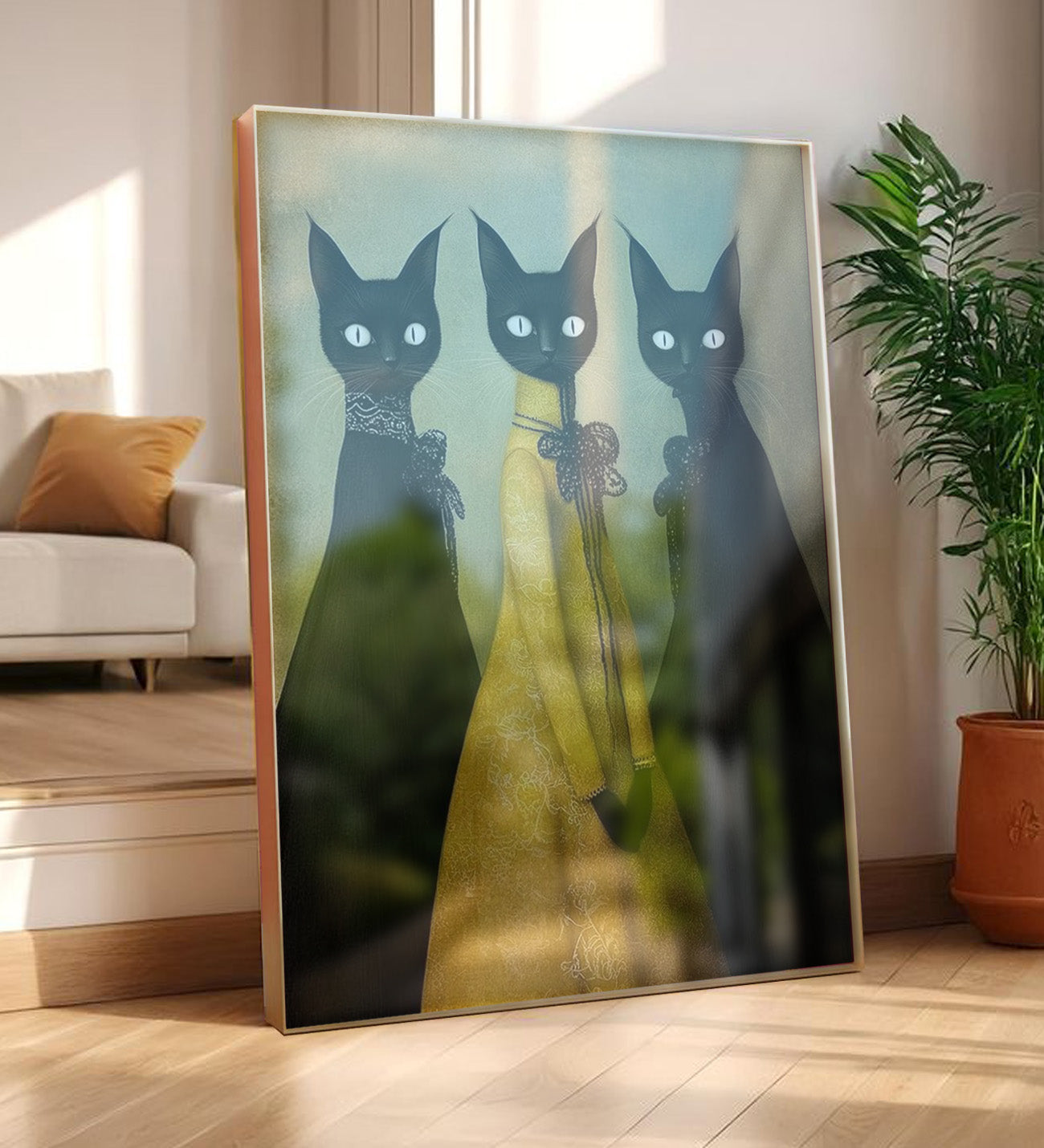 Three Cats Framed Painting for Colorful Lovers