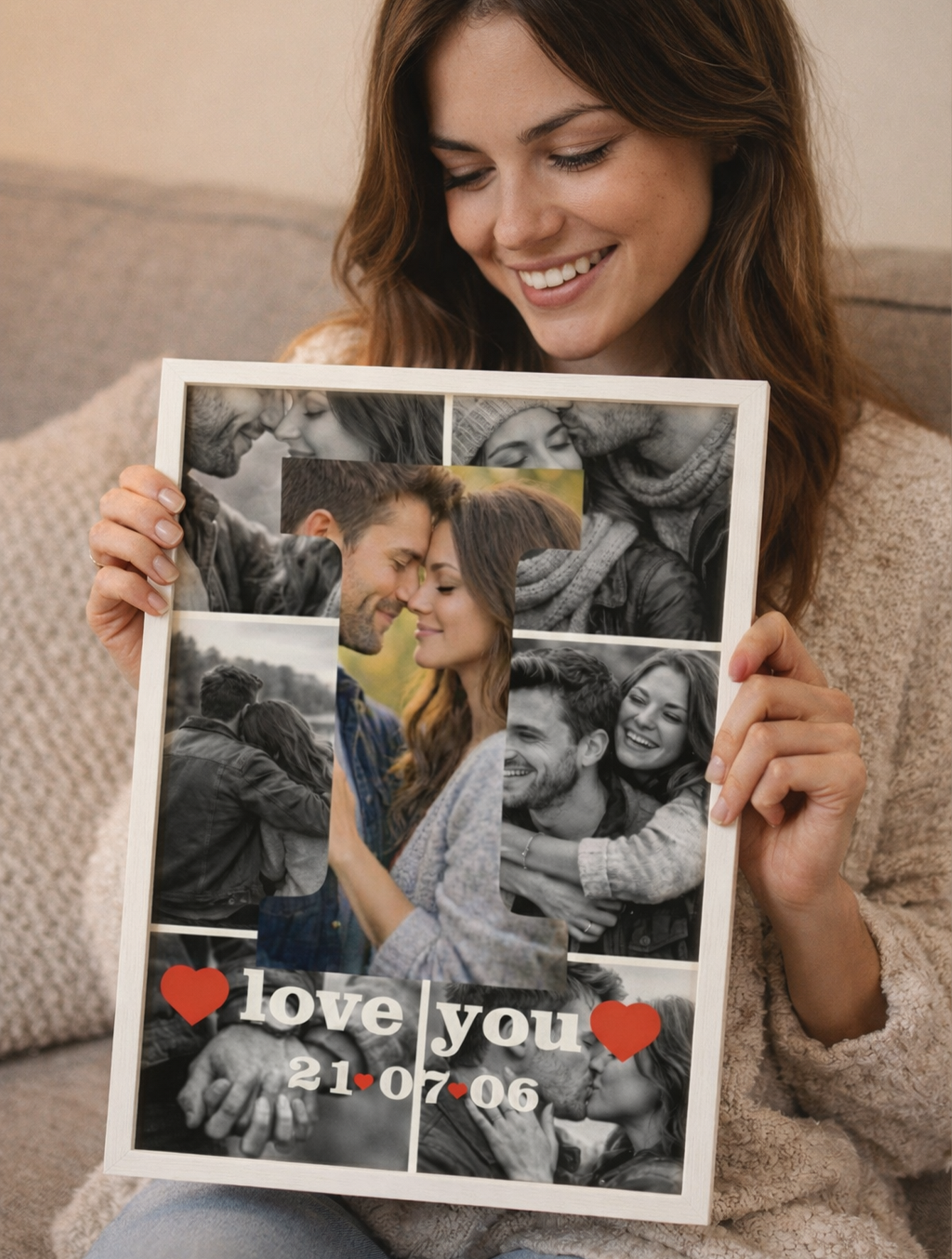Kişiye Özel  Aşk Kolaj Tablo –I Love You Tasarımlı Romantik Çift Fotoğraf Çerçevesi-Sevgililer günü