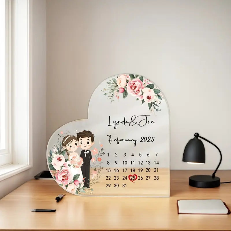 Personalized Heart-Shaped Wedding &amp; Anniversary Gift Elegant Floral Acrylic Decor