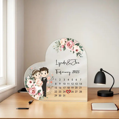 Personalized Heart-Shaped Wedding &amp; Anniversary Gift Elegant Floral Acrylic Decor