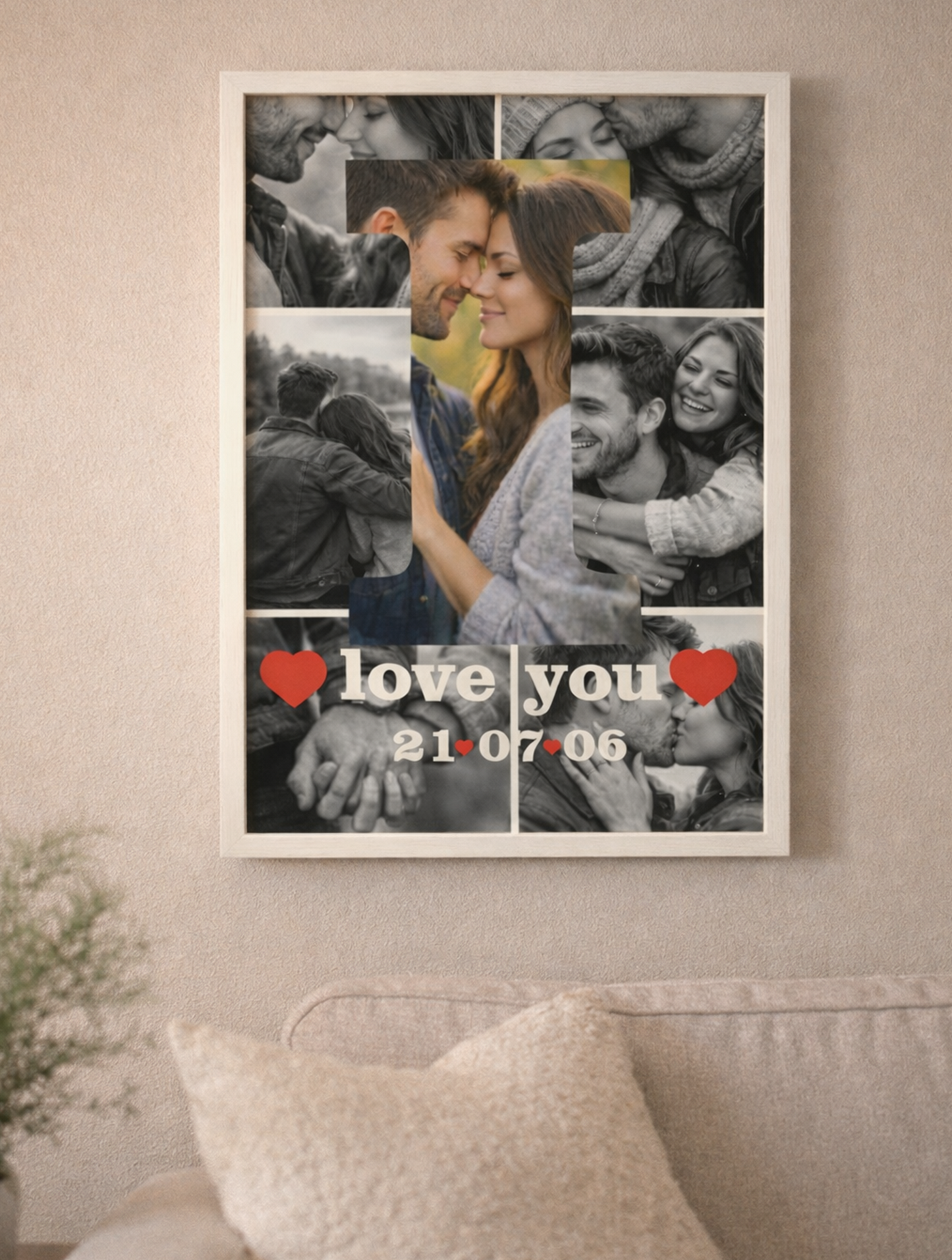 Kişiye Özel  Aşk Kolaj Tablo –I Love You Tasarımlı Romantik Çift Fotoğraf Çerçevesi-Sevgililer günü