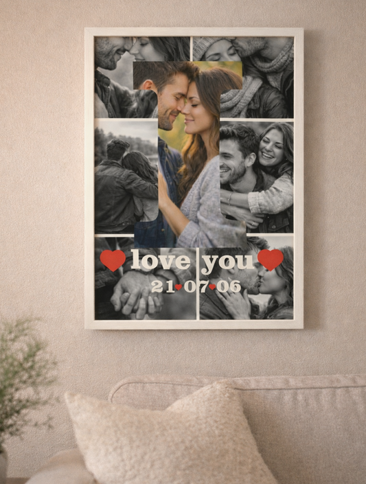 Kişiye Özel  Aşk Kolaj Tablo –I Love You Tasarımlı Romantik Çift Fotoğraf Çerçevesi-Sevgililer günü