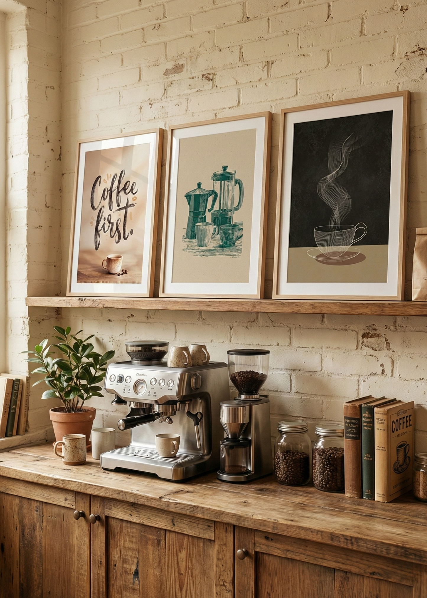 Mutfak ve Kahve Köşesi İçin 3'lü Şık Çerçeveli Tablo Seti