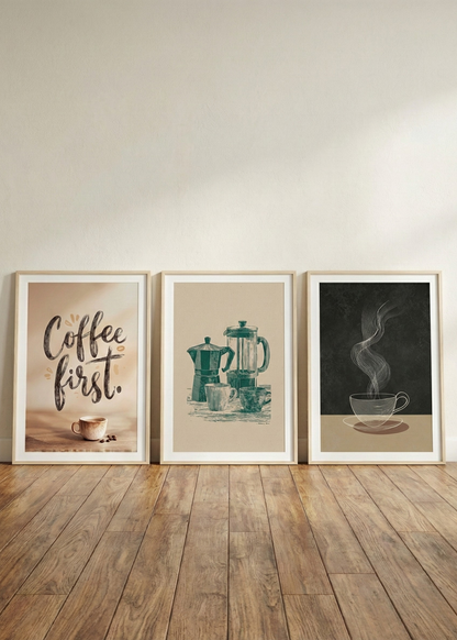 Mutfak ve Kahve Köşesi İçin 3'lü Şık Çerçeveli Tablo Seti