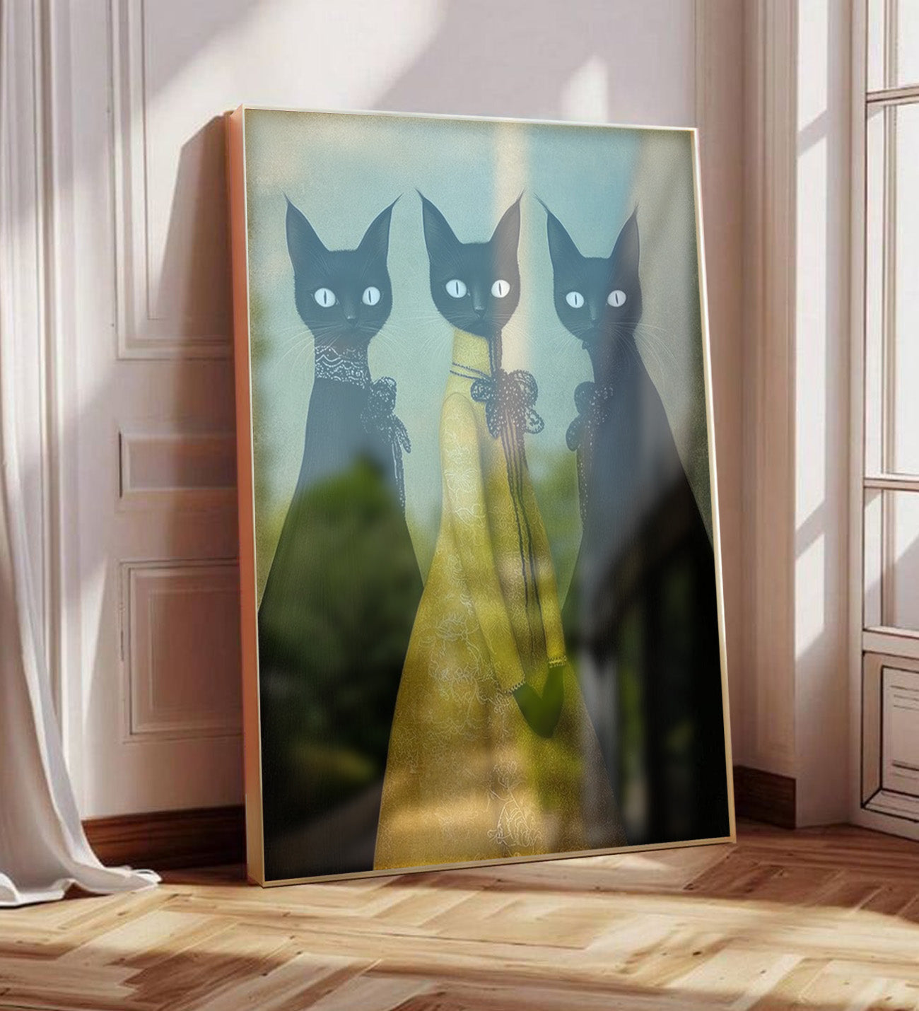 Three Cats Framed Painting for Colorful Lovers