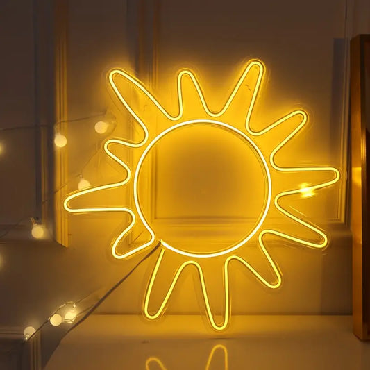 Neon Güneş Temalı Işıklı Dekoratif Duvar Aydınlatması (Sarı Renk)