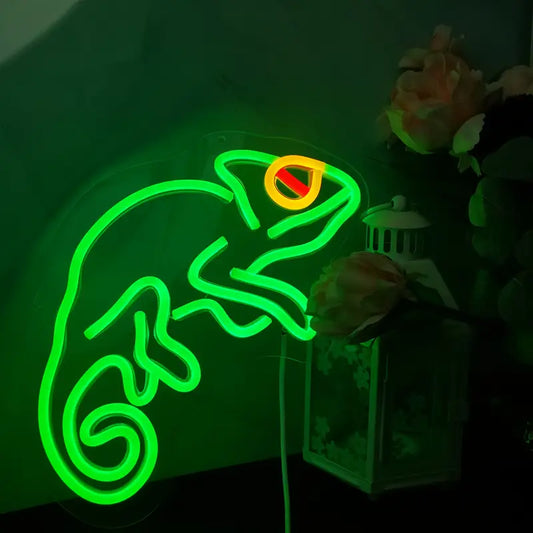 Neon Bukalemun Temalı Işıklı Dekoratif Duvar Aydınlatması
