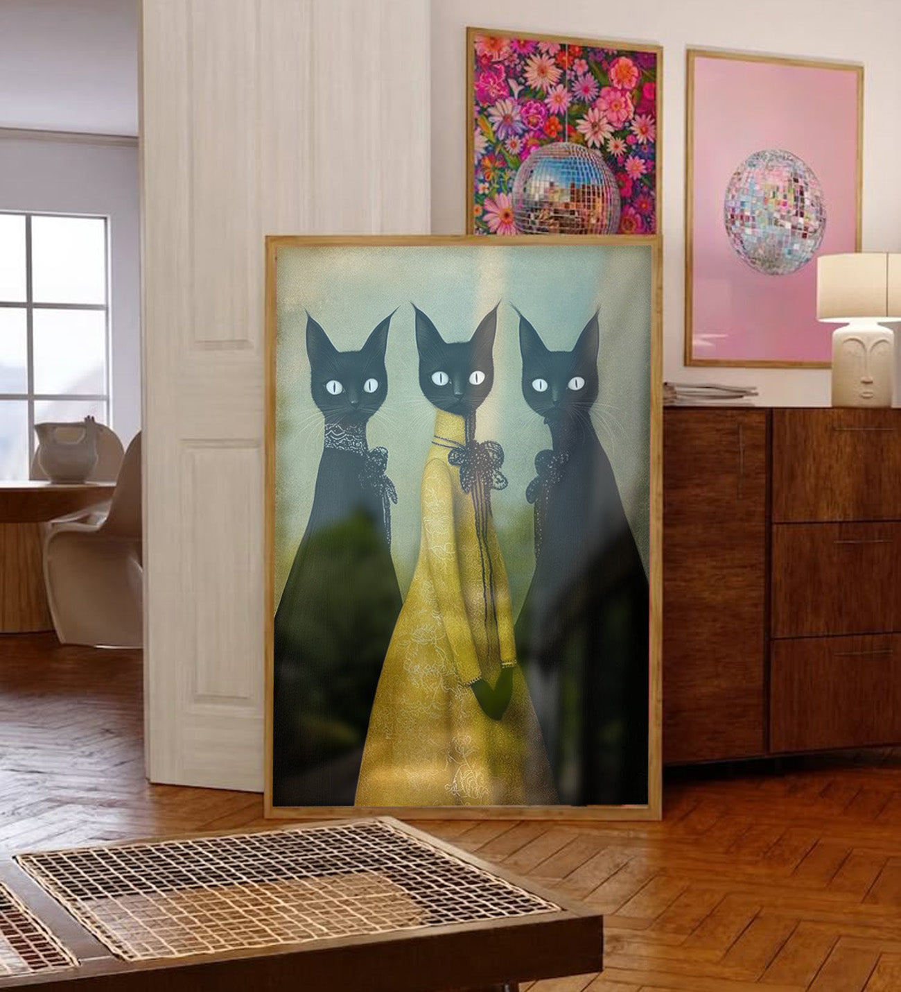 Three Cats Framed Painting for Colorful Lovers