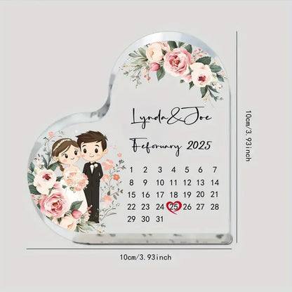 Personalized Heart-Shaped Wedding &amp; Anniversary Gift Elegant Floral Acrylic Decor