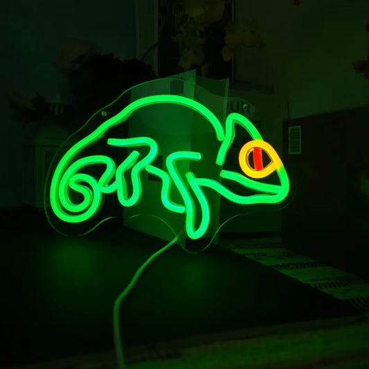 Neon Bukalemun Temalı Işıklı Dekoratif Duvar Aydınlatması